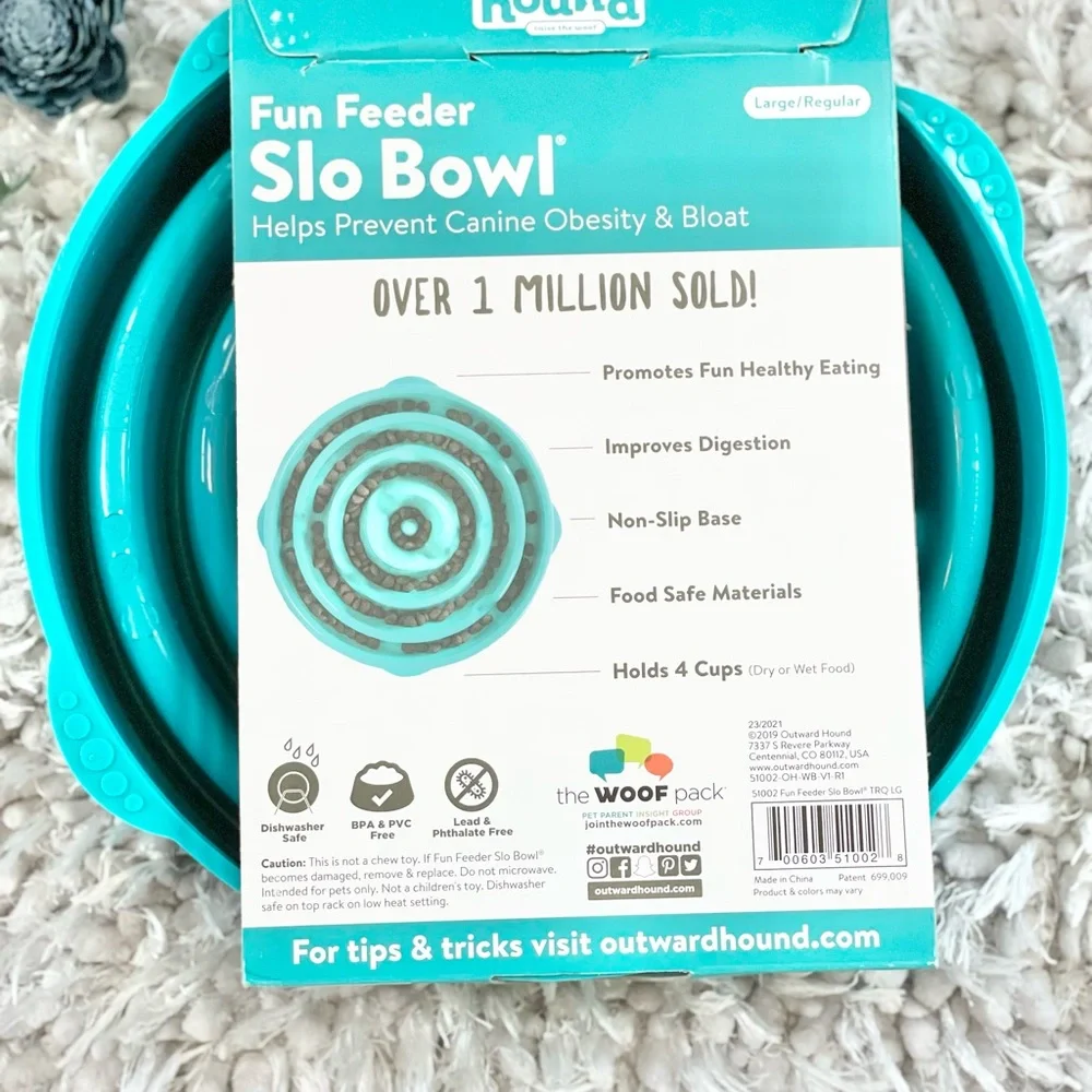 🐶New with tag OUTWARD HOUND FUN FEEDER SLO BOWL-Slow Feeder Dog Bowl Teal large